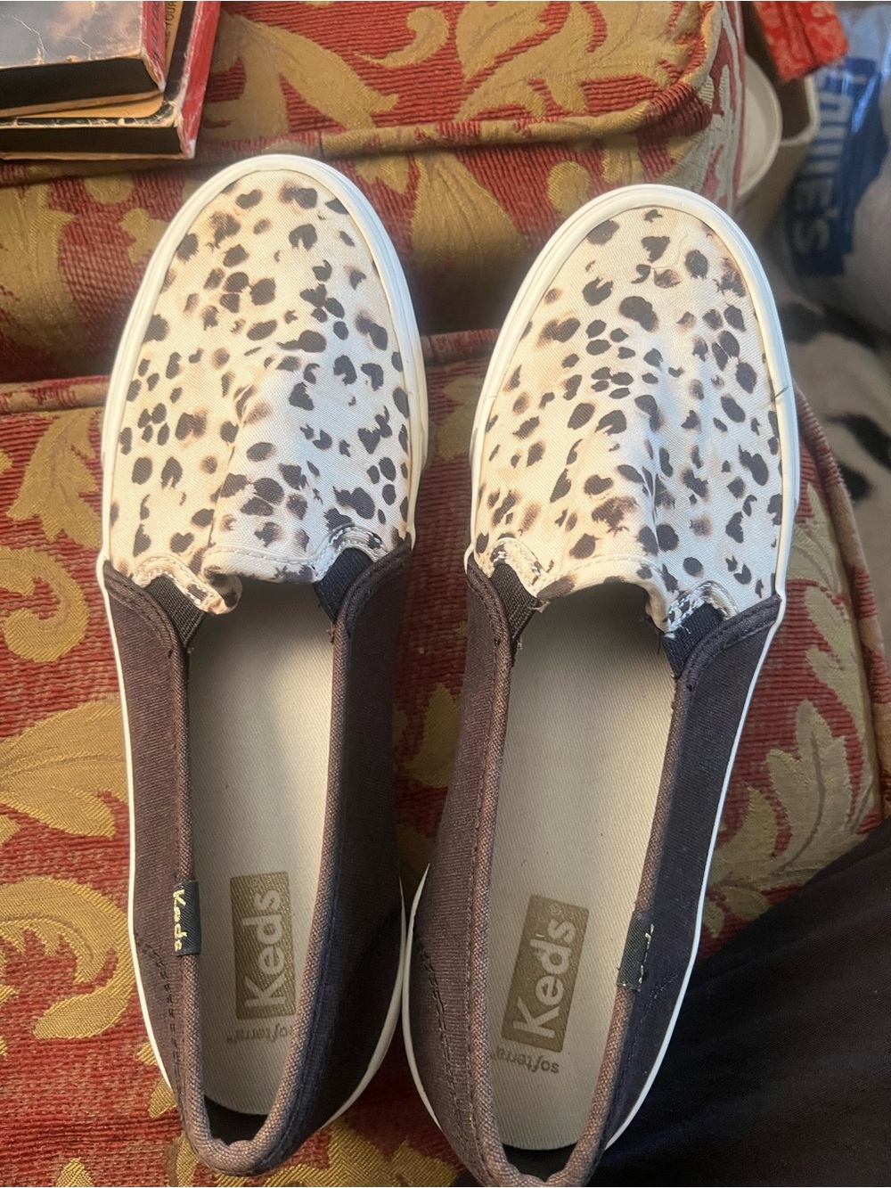 Keds Women's Slip-On Sneakers in Brown and Cream Leopard Print
